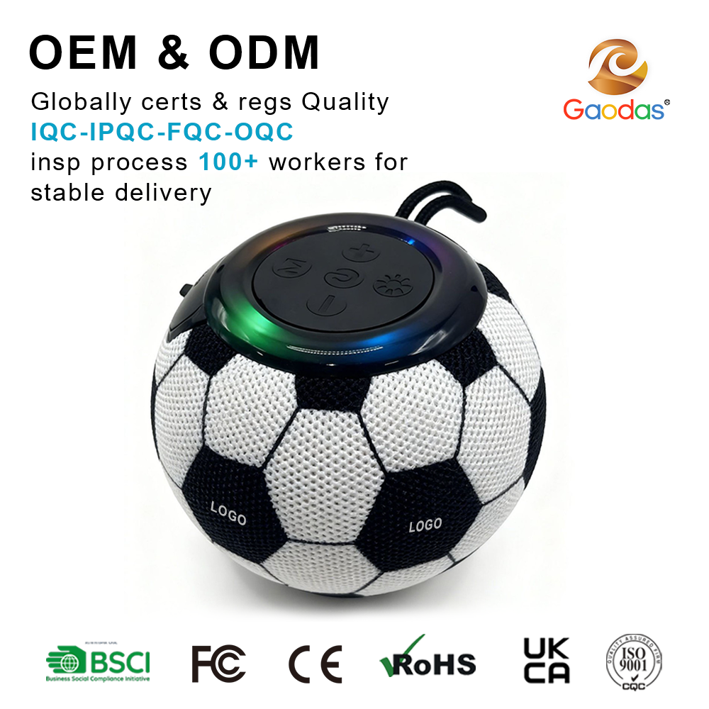 Worldcup Themed Portable Bluetooth Speaker with Soccer Ball Design RGB LED Lights